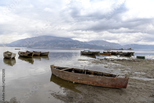 fisherman ships on the salt lake