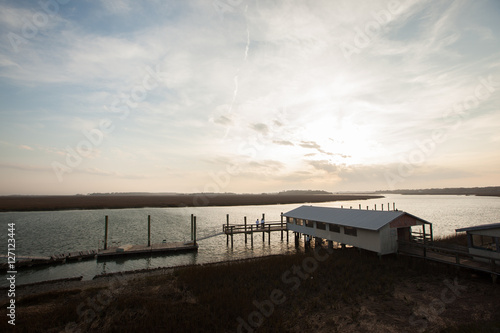 Sunset over a public dock, Folly Beach, Charleston, South Carolina