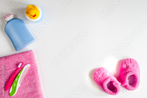 baby accessories for bath on white background