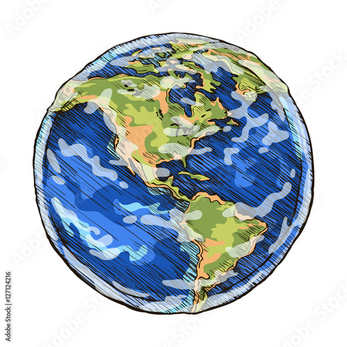 Globe outline colored drawing vector illustration  of sketchy