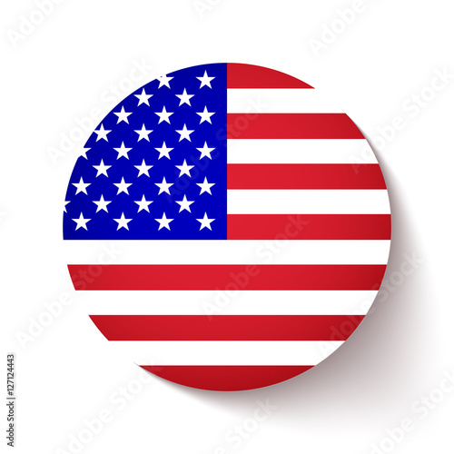 American flag circle button with soft shadow on white background, icon for your business presentations. vector illustration