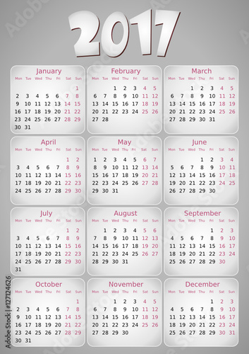  simple editable vector calendar 2017