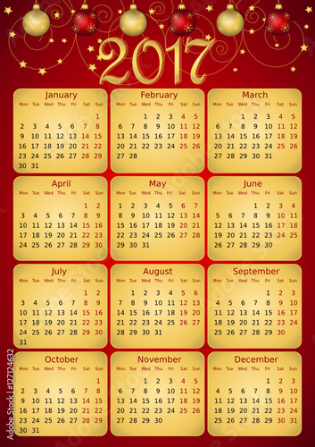  simple editable vector calendar 2017
