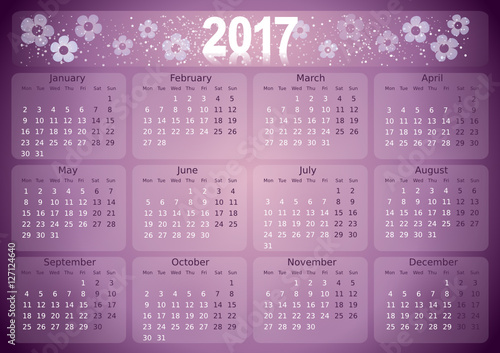  simple editable vector calendar 2017