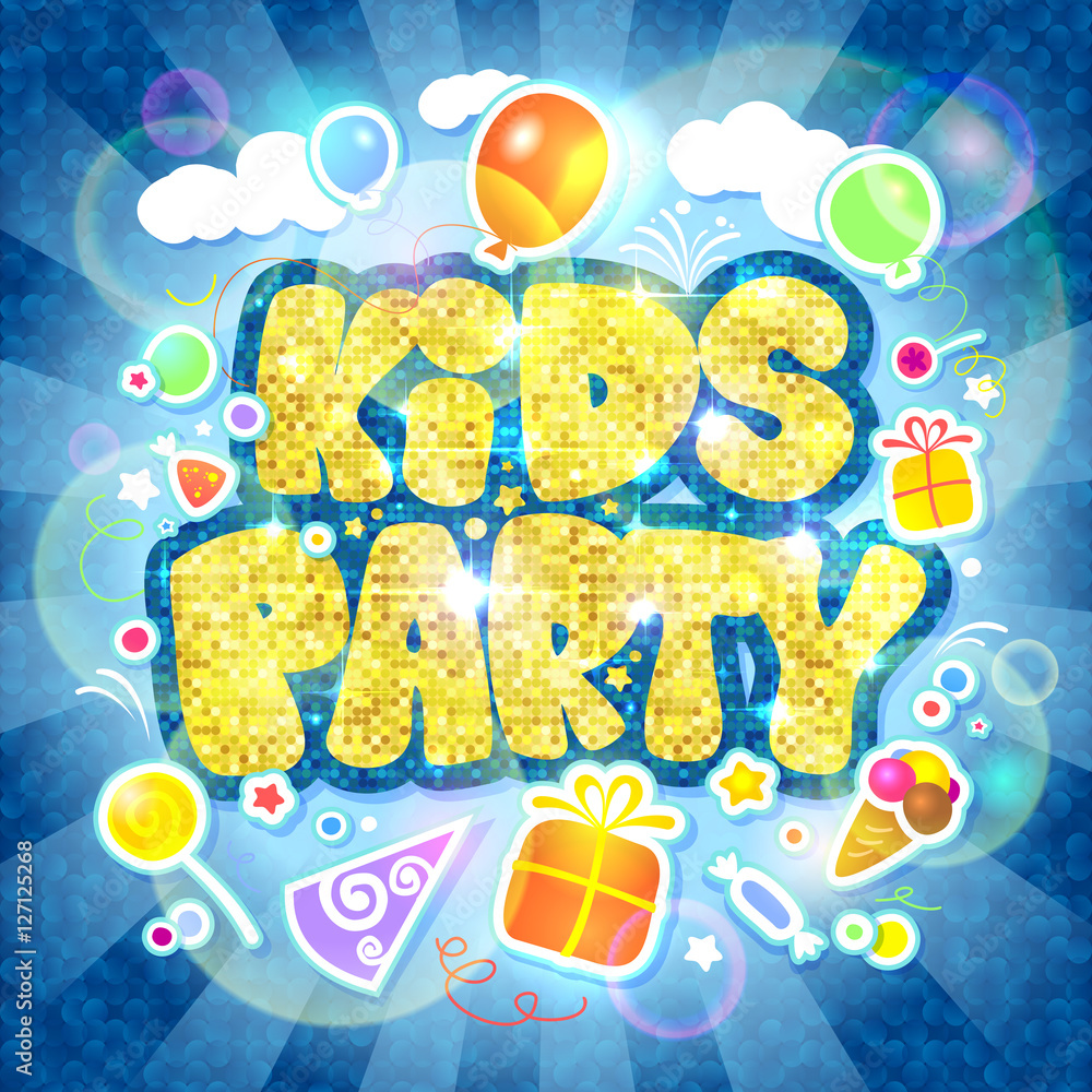 Kids party vector design, invitation card mock up