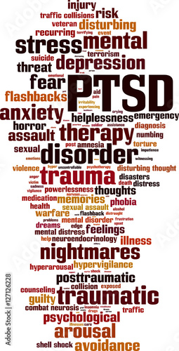 PTSD word cloud concept. Vector illustration