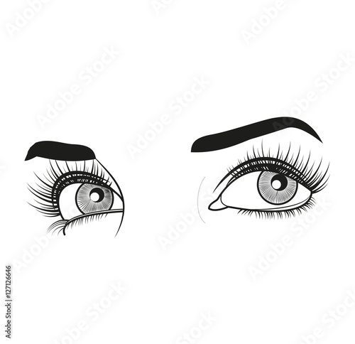 vector illustration of beautiful girl's eyes, occhi di ragazza vettoriali in bianco e nero