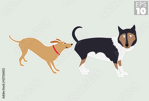 Stickers of dog introduction, sniffing another canine's butt