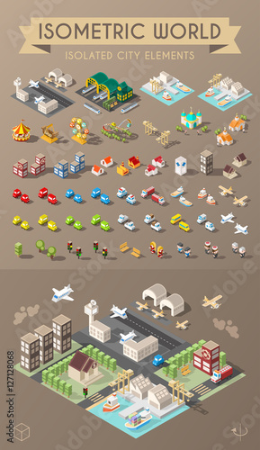 Isometric World. Set of Isolated Minimal City Elements.