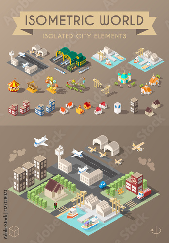 Isometric World. Set of Isolated Minimal City Buildings.