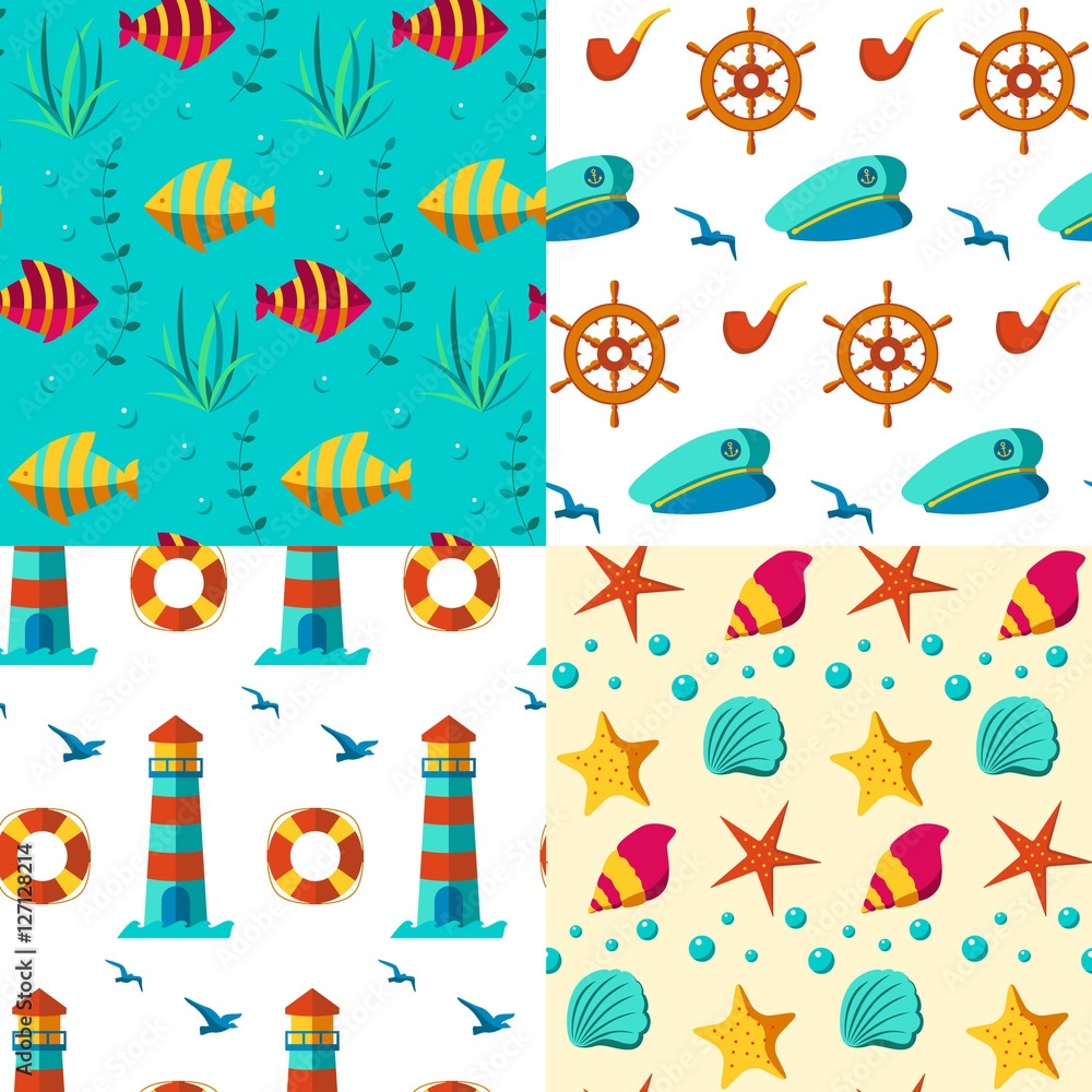 Seamless patterns nautical elements Seamless patterns nautical elements
