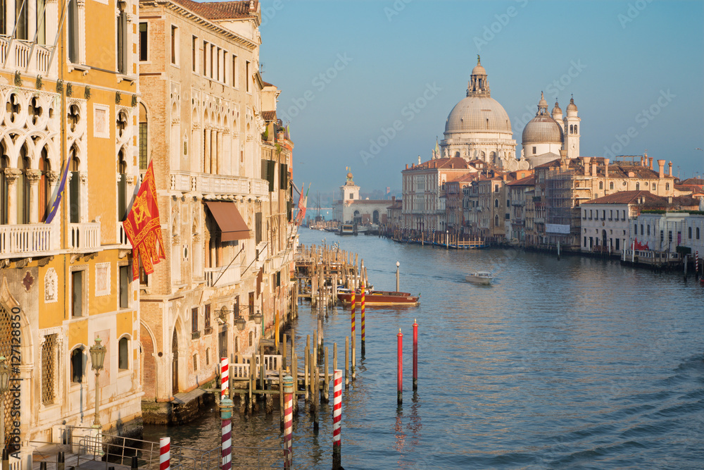 VENICE, ITALY - MARCH 14, 2014:  Canal grande in evening light from Ponte Accademia