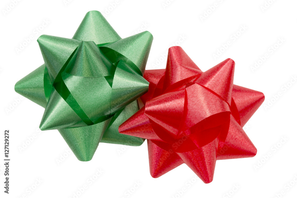 Red and Green holiday gift bows isolated on white background Red and Green holiday gift bows isolated on white background