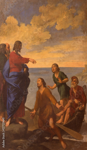 Fotografie BOLOGNA, ITALY - MARCH 16, 2014: The Painting Jesus call the Apostles St