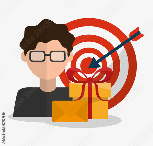 Gift avatar and target icon. Digital marketing media ecommerce seo and business theme. Isolated design. Vector illustration