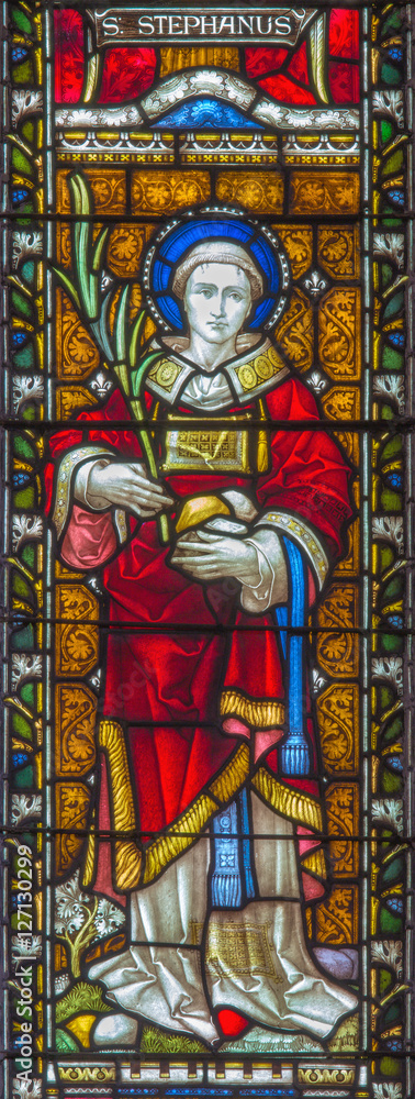 ROME, ITALY - MARCH 9. 2016: The St. Augustine on the stained glass of All Saints' Anglican Church by workroom Clayton and Hall (19. cent.).