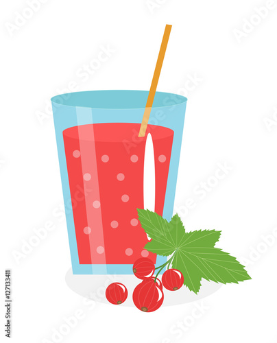 Currant juice in a glass. Fresh   isolated on white background.  fruit and  icon. Red  drink,  compote. Berry cocktail. Vector illustration