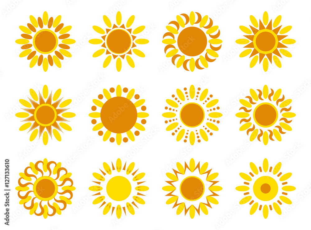 Set of sun vector icons Set of sun vector icons