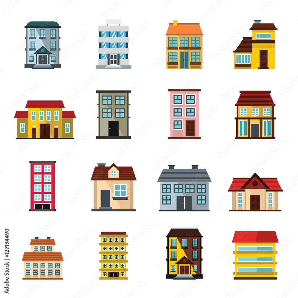 Buildings set in cartoon flat style isolated on white background vector stock illustration