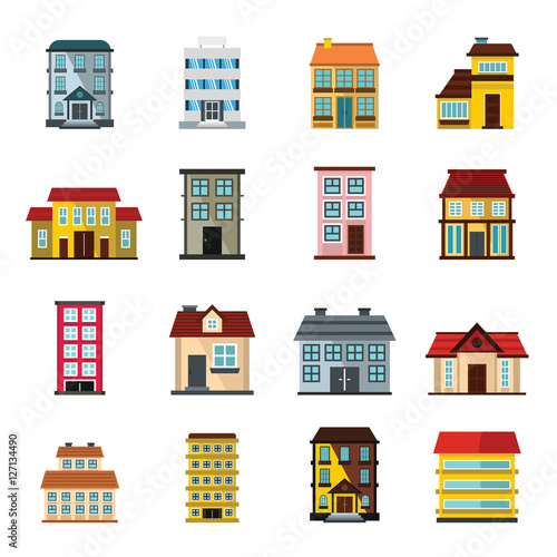 Buildings set in cartoon flat style isolated on white background vector stock illustration