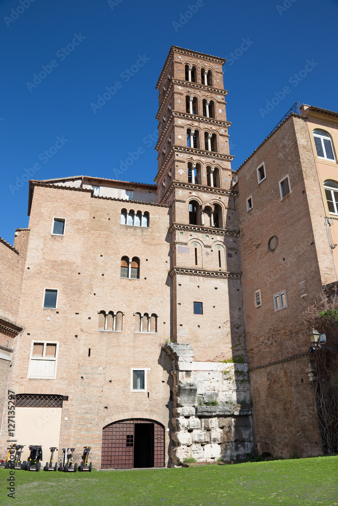 ROME, ITALY - MARCH 11, 2016: The tower of church Basilica di Santi Giovanni e Paolo.