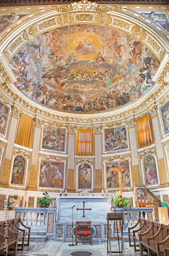 ROME, ITALY - MARCH 12, 2016: The presbyter and fresco of The Glory of Heaven (1630) in main apse of church Basilica di Santi Quattro Coronati by Giovanni da San Giovanni.