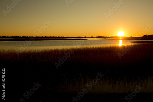 Warm sunset over the marsh at Milford Point  Connecticut.