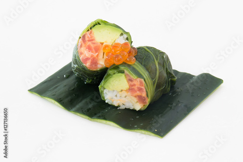 Sushi roll mustar leaf photo
