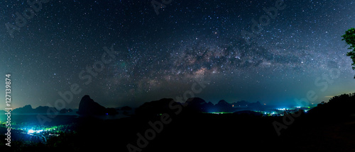  The Milky Way over moutain and ocean phanga thailand photo