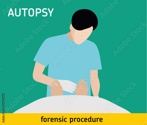Flat illustration. Autopsy. Forensic procedure
