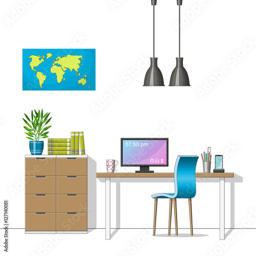 Illustration of interior equipment of a modern home office