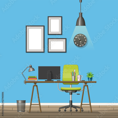 Illustration of interior equipment of a modern home office