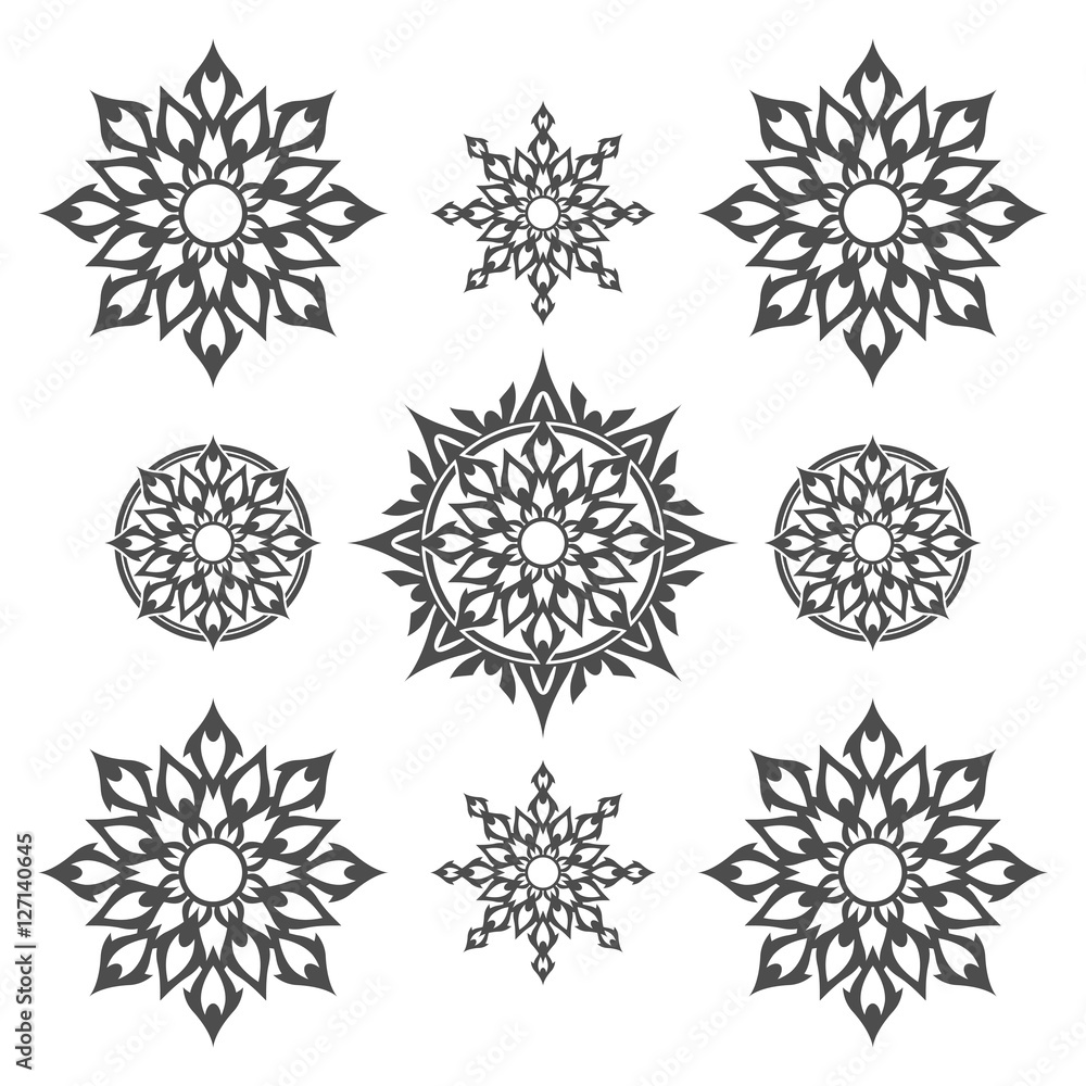 Set of abstract decorative elements, flowers and stars Set of abstract decorative elements, flowers and stars