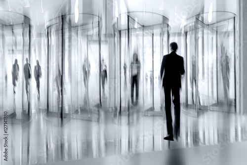 Photography revolving door glass office in monochrome