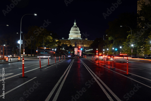 Pennsylvania Avenue and the Capitol Building in Washington DC at night  capital of the United States of America
