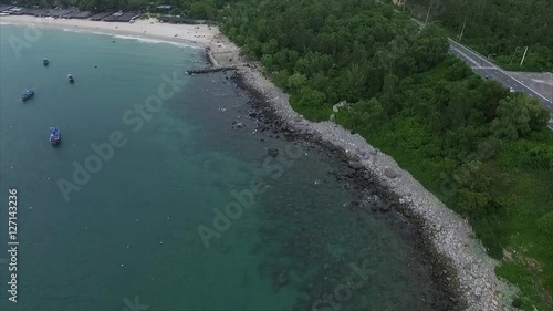 Wallpaper Mural Aerial View of the Rocky Shore, Boulders and Sea With Fishing Boats Torontodigital.ca