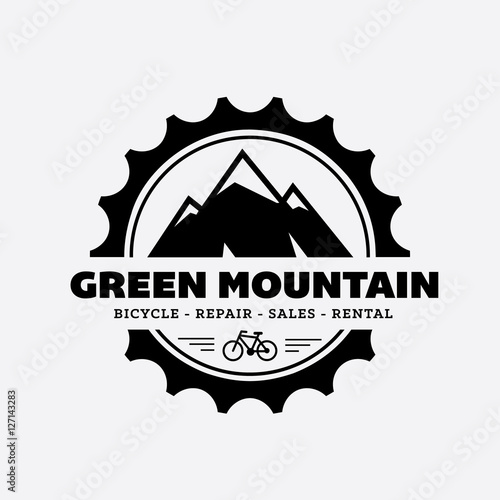 Mountain logo, Mountain and gear symbol.
