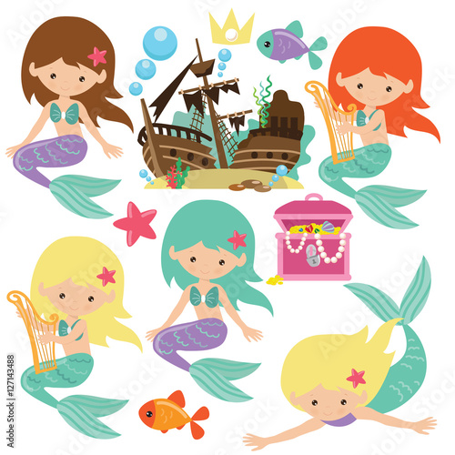 Cute mermaid  vector cartoon illustration