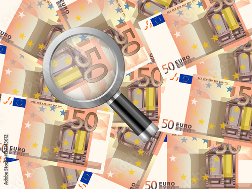 magnifier on fifty euro background