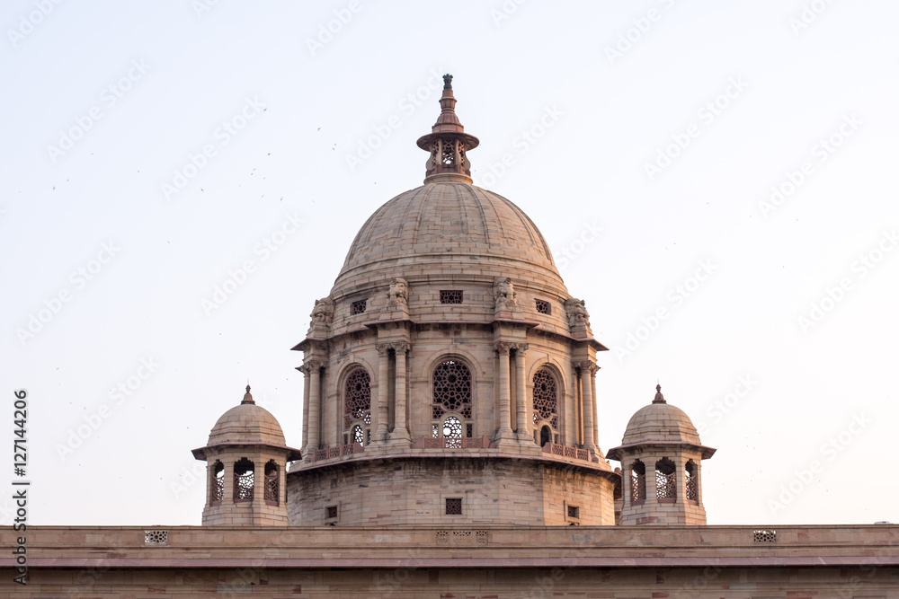 Grand Parliament building tower, New Delhi, India.