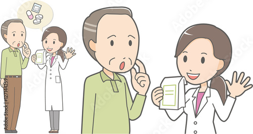 Female pharmacist and old man