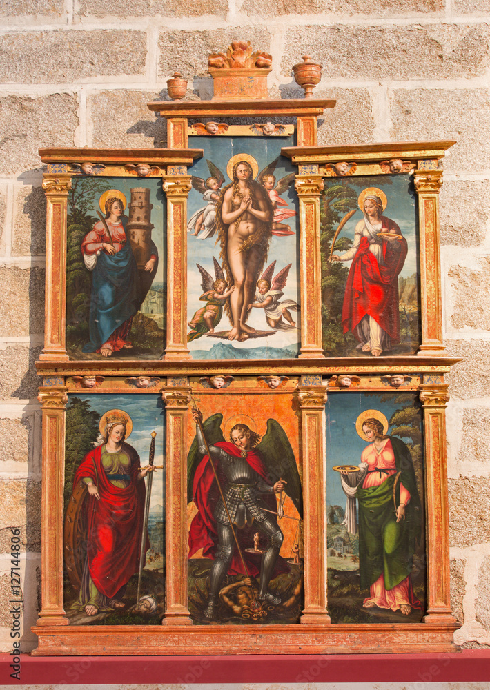 AVILA, SPAIN, APRIL - 18, 2016: The side altar in Catedral de Cristo Salvador by unknown artist of 16. cent.