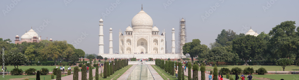 Agra, India - October 26, 2016: Tourists in Taj Mahal, documentary editorial.