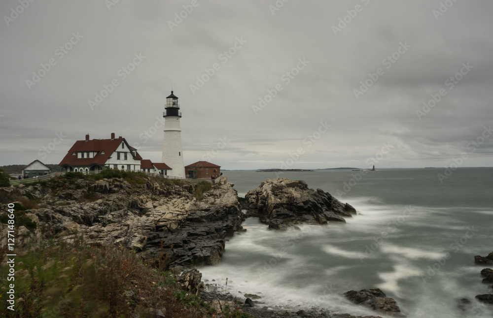 Portland Headlight in Maine in bad weather