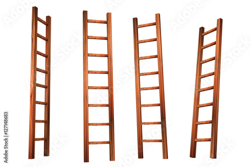 Wooden ladder isolated on a white background.3d illustration
