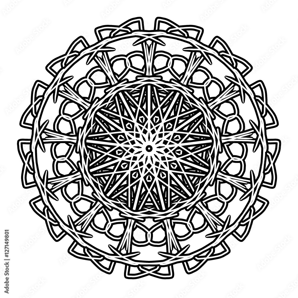  Hand drawn decorative element. mandala ornament. Round floral pattern.