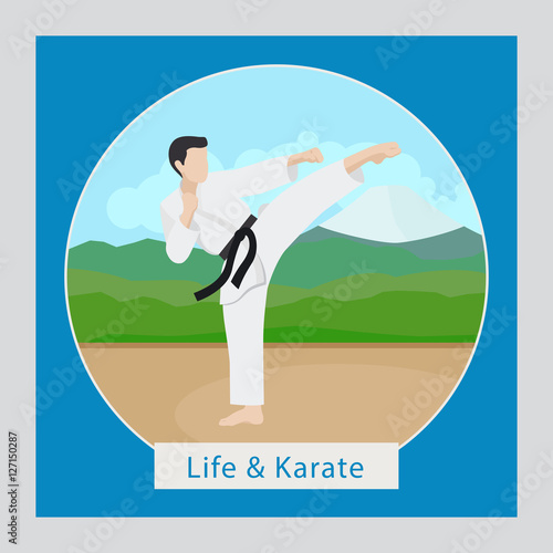 Life and karate circle icon with logo. Vector illustration