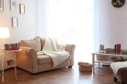 Interior of beautiful living room decorated for Christmas