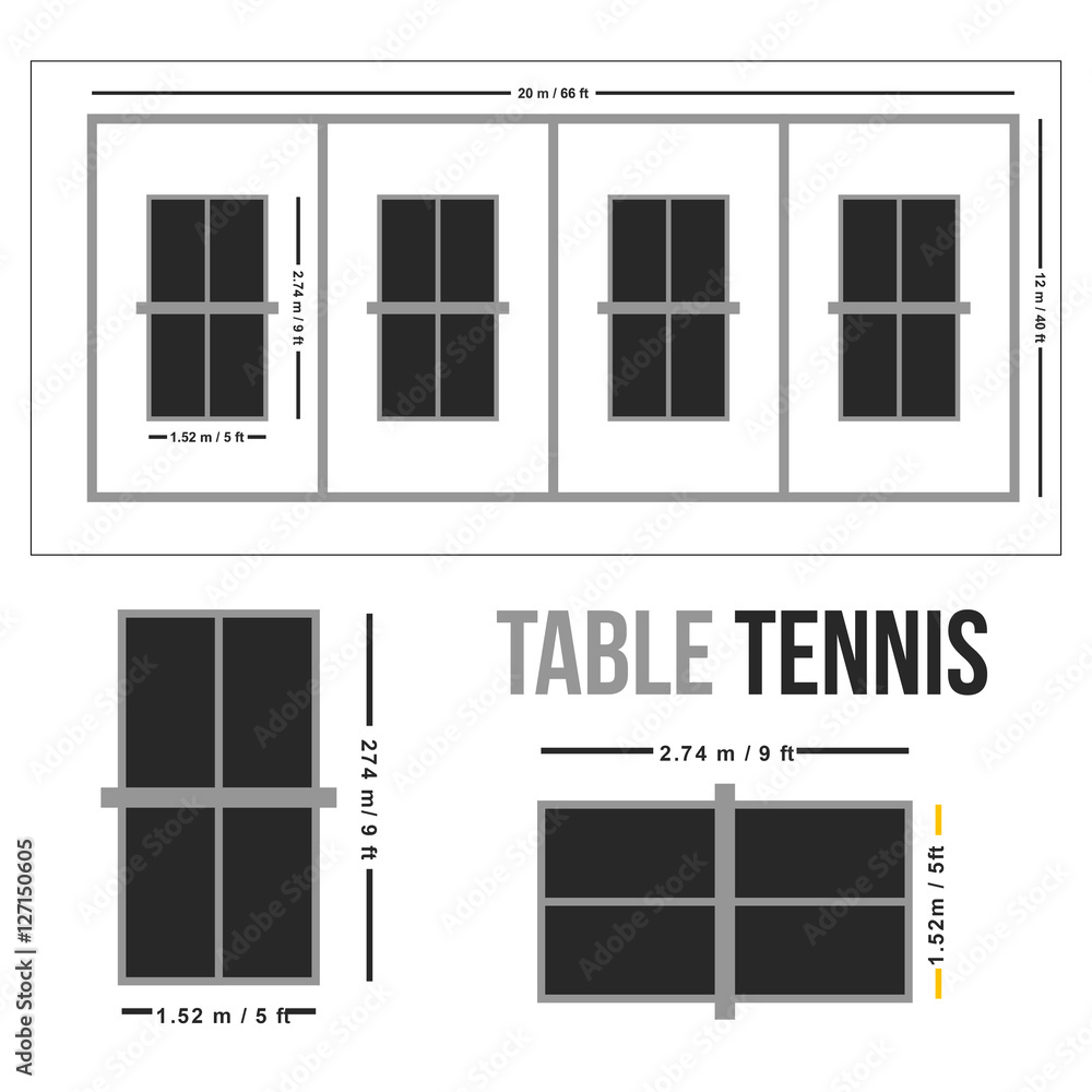 Table Tennis Court Vector Drawing Illustration with Size Stock Vector Adobe Stock