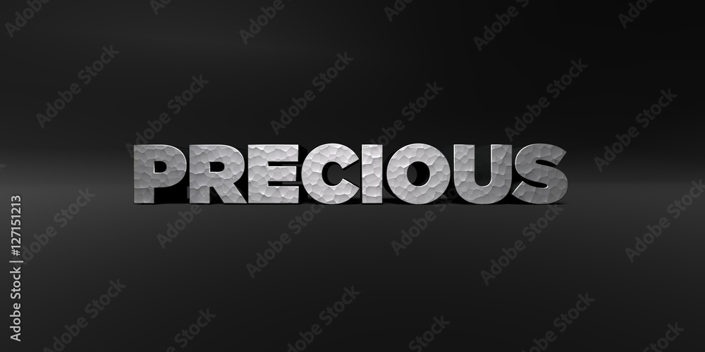 PRECIOUS - hammered metal finish text on black studio - 3D rendered royalty free stock photo. This image can be used for an online website banner ad or a print postcard. PRECIOUS - hammered metal finish text on black studio - 3D rendered royalty free stock photo. This image can be used for an online website banner ad or a print postcard.